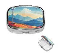 Pastillero de viaje con 2 compartimentos, pequeño pastillero para bolso y bolsillo, organizador portátil de medicamentos, molino de viento, ilustración plana, bonito recipiente redondo para vitaminas
