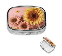 Pastillero de viaje con 2 compartimentos, pequeño pastillero para bolso y bolsillo, organizador portátil de medicamentos, girasol grande, lindo contenedor redondo para vitaminas, medicamentos, aceite