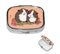 Pastillero de viaje con 2 compartimentos, pequeño pastillero para bolso y bolsillo, organizador portátil de medicamentos, dos conejillos de indias colgando, bonito recipiente redondo para vitaminas