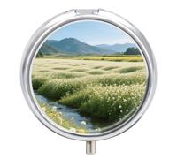 Pastillero de viaje con 3 compartimentos con diseño de flores cruzadas con espejo, impermeable, organizador de píldoras medicinales, 3 veces al día, contenedor portátil para bolso y bolsillo, redondo
