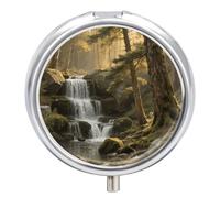 Pastillero de viaje con 3 compartimentos, diseño de cascada, con espejo, impermeable, organizador de pastillas medicinales, 3 veces al día, contenedor portátil para bolso y bolsillo, redondo, plateado