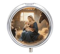 Pastillero de viaje con 3 compartimentos, diseño de la Virgen María, con espejo, impermeable, organizador de pastillas medicinales, 3 veces al día, contenedor portátil para bolso y bolsillo, redondo