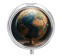 Pastillero de viaje con 3 compartimentos, diseño de mapa del mundo, con espejo, impermeable, organizador de pastillas medicinales, 3 veces al día, contenedor portátil para bolso y bolsillo, redondo