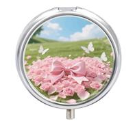 Pastillero de viaje con 3 compartimentos para flores, con espejo, impermeable, organizador de pastillas medicinales, 3 veces al día, contenedor portátil para bolso y bolsillo, redondo, plateado