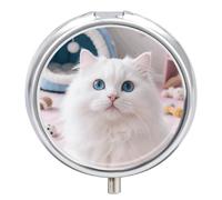 Pastillero de viaje con 3 compartimentos para gatos, con espejo, impermeable, organizador de pastillas medicinales, 3 veces al día, contenedor portátil para bolso y bolsillo, redondo, plateado
