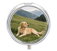 Pastillero de viaje con 3 compartimentos para perro en la pradera, con espejo, impermeable, organizador de pastillas medicinales, 3 veces al día, contenedor portátil para bolso y bolsillo, redondo
