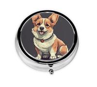 Pastillero de viaje con 3 compartimentos, pequeño pastillero para bolso y bolsillo, organizador portátil de medicamentos, lindo perro corgi, bonito recipiente redondo para vitaminas, medicamentos