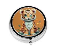 Pastillero de viaje con 3 compartimentos, pequeño pastillero para bolso y bolsillo, organizador portátil de medicamentos, año del tigre, divertido tigre, lindo recipiente redondo para vitaminas