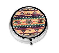 Pastillero de viaje con 3 compartimentos, pequeño pastillero para bolso y bolsillo, organizador portátil de medicamentos, patrón de estilo suroeste, bonito contenedor redondo para vitaminas