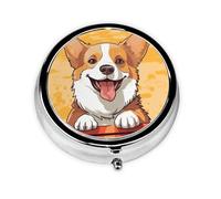 Pastillero de viaje con 3 compartimentos, pequeño pastillero para bolso y bolsillo, organizador portátil de medicamentos, lindo perro corgi, lindo contenedor redondo para vitaminas, medicamentos