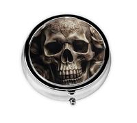 Pastillero de viaje con 3 compartimentos, pequeño pastillero para bolso y bolsillo, organizador portátil de medicamentos de cuero, diseño de calavera de rosa, lindo contenedor redondo para vitaminas