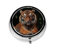 Pastillero de viaje con 3 compartimentos, pequeño pastillero para bolso y bolsillo, organizador portátil de medicamentos con tigre y patas, bonito recipiente redondo para vitaminas, medicamentos