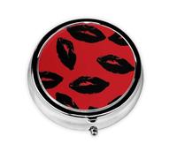 Pastillero de viaje con 3 compartimentos, pequeño pastillero para bolso y bolsillo, organizador portátil de medicamentos, labios rojos y negros, bonito recipiente redondo para vitaminas, medicamentos