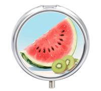 Pastillero de viaje con 3 compartimentos, sandía, kiwi, fruta, pastillero con espejo, impermeable, organizador de pastillas medicinales, 3 veces al día, contenedor portátil para bolso y bolsillo
