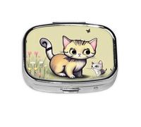 Pastillero de viaje con diseño de gato y mariposa. Pastillero de 2 compartimentos, mini pastillero portátil, caja de almacenamiento de medicamentos vitamínicos