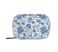Pastillero de viaje con diseño floral de cachemira azul, 7 días, pequeño pastillero semanal lindo organizador de vitaminas con cremallera