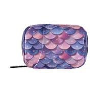 Pastillero de viaje con escamas de sirena, color rosa, azul y morado, organizador de 7 días, pequeño, portátil, soporte semanal para suplementos vitamínicos con cremallera