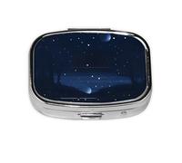 Pastillero de viaje con vista nocturna azul oscuro. Pastillero de 2 compartimentos, mini pastillero portátil, caja de almacenamiento de medicamentos vitamínicos