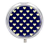 Pastillero De Viaje Corazón Amarillo Azul Pastillero 3 Rejillas Con Espejo Distribuidor De Metal Redondo Portátil Caja De Almacenamiento Regalo Único