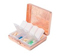 Pastillero de viaje de metal con interruptor de doble protección portátil para medicina (7 días)/8 compartimentos (rosa)