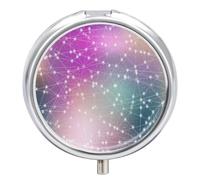 Pastillero De Viaje Estrella De La Galaxia Púrpura Pastillero 3 Rejillas Con Espejo Distribuidor De Metal Redondo Portátil Caja De Almacenamiento Regalo Único