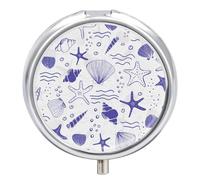 Pastillero De Viaje Estrella De Mar De Concha Pastillero 3 Rejillas Con Espejo Distribuidor De Metal Redondo Portátil Caja De Almacenamiento Regalo Único