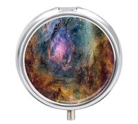 Pastillero De Viaje Fuego Cósmico De La Galaxia Pastillero 3 Rejillas Con Espejo Distribuidor De Metal Redondo Portátil Caja De Almacenamiento Regalo Único