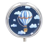 Pastillero De Viaje Globo Aerostático Con Forma De Estrella Y Nube Azul De Dibujos Animados Pastillero 3 Rejillas Con Espejo Distribuidor De Metal Redondo Portátil Caja De Almacenamiento Regalo Único