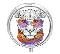 Pastillero De Viaje León Elegante Pastillero 3 Rejillas Con Espejo Distribuidor De Metal Redondo Portátil Caja De Almacenamiento Regalo Único
