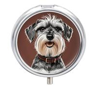 Pastillero de viaje pequeño organizador de pastilleros, adorable estampado Schnauzer, redondo, lindo pastillero de metal, 3 compartimentos, portátil, diario, tableta para bolso y bolsillo