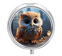 Pastillero de viaje pequeño organizador de pastilleros, bonito estampado de búho, redondo, lindo pastillero de metal, 3 compartimentos, portátil, diario, tableta para bolso y bolsillo