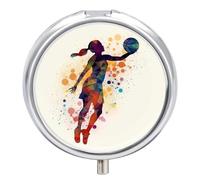 Pastillero de viaje pequeño organizador de pastilleros, diseño de baloncesto, redondo, lindo pastillero de metal, 3 compartimentos, portátil, diario, para bolso y bolsillo
