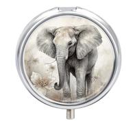 Pastillero de viaje pequeño organizador de pastilleros, diseño de elefante, redondo, bonito pastillero de metal, 3 compartimentos, portátil, diario, para bolso y bolsillo