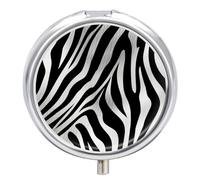 Pastillero de viaje pequeño organizador de pastilleros, estampado de cebra, redondo, lindo pastillero de metal, 3 compartimentos, portátil, diario, tableta para bolso y bolsillo