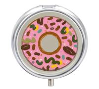 Pastillero de viaje pequeño organizador de pastilleros, estampado de donas, redondo, bonito pastillero de metal, 3 compartimentos, portátil, diario, para bolso y bolsillo