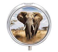 Pastillero de viaje pequeño organizador de pastilleros, estampado de elefante, redondo, bonito pastillero de metal, 3 compartimentos, portátil, diario, para bolso y bolsillo