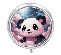 Pastillero de viaje pequeño organizador de pastilleros, estampado de panda, redondo, bonito pastillero de metal, 3 compartimentos, portátil, diario, para bolso y bolsillo