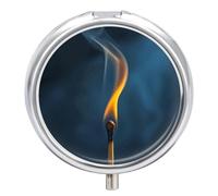 Pastillero de viaje pequeño organizador de pastilleros, imagen de cerillas impresa, redondo, lindo pastillero de metal, 3 compartimentos, portátil, diario, para bolso y bolsillo