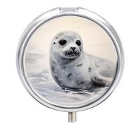 Pastillero de viaje pequeño organizador de pastilleros, impresión de pintura de arpa, redondo, bonito pastillero de metal, 3 compartimentos, portátil, para tableta diaria para bolso y bolsillo