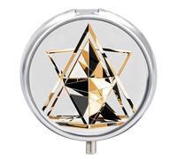 Pastillero de viaje pequeño organizador de pastilleros, moderno diseño de triángulo, negro, blanco, dorado, redondo, lindo, metálico, 3 compartimentos, portátil, diario, para bolso y bolsillo