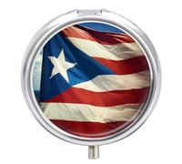 Pastillero de viaje pequeño organizador de pastilleros, papel pintado de Puerto Rico, impresión de bandera, redondo, lindo pastillero de metal, 3 compartimentos, portátil, diario, tableta para bolso y