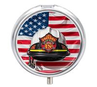 Pastillero de viaje pequeño organizador de pastilleros, rayas rojas, diseño de bandera de Estados Unidos, redondo, bonito pastillero de metal, 3 compartimentos, portátil, diario, para bolso y bolsillo