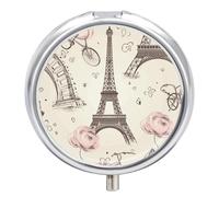 Pastillero de viaje pequeño organizador de píldoras, diseño de la Torre Eiffel, redondo, bonito pastillero de metal, 3 compartimentos, portátil, diario, para bolso y bolsillo
