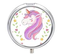 Pastillero De Viaje Precioso Unicornio Arcoiris Pastillero 3 Rejillas Con Espejo Distribuidor De Metal Redondo Portátil Caja De Almacenamiento Regalo Único