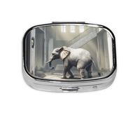 Pastillero de viaje The Golden Mammoth in The Ruins, organizador cuadrado portátil con compartimentos para medicamentos, vitaminas y suplementos, diseño de metal duradero.