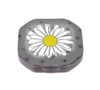 Pastillero decorativo pequeño de 4 compartimentos pastillero portátil con estampado de Girasoles organizador compacto de medicamentos de viaje para vitaminas y suplementos dietéticos.