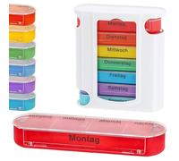 Pastillero 'Deluxe' para 7 días, colores arcoíris blanco, plástico, 11,5 x 13 x 4,3 cm, texto en inglés "Deluxe" (1 pastillero 'Deluxe' blanco/multicolor)