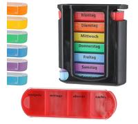 Pastillero 'Deluxe' para 7 días, colores arcoíris negro, plástico, 11,5 x 13 x 4,3 cm, texto en alemán "Deluxe" (1 pastillero 'Deluxe' negro/multicolor)
