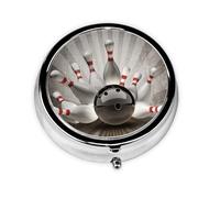 Pastillero deportivo de estilo vintage con diseño de bola de bolos y 3 compartimentos, organizador portátil.