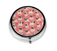 Pastillero Día de San Valentín Corazón Pug Perro Pastillero para monedero Lindo pequeño organizador de pastillas redondo de viaje